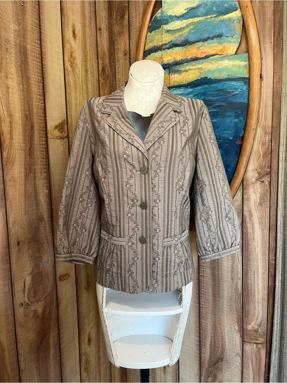 💋 Taupe Striped Floral Blazer Jacket